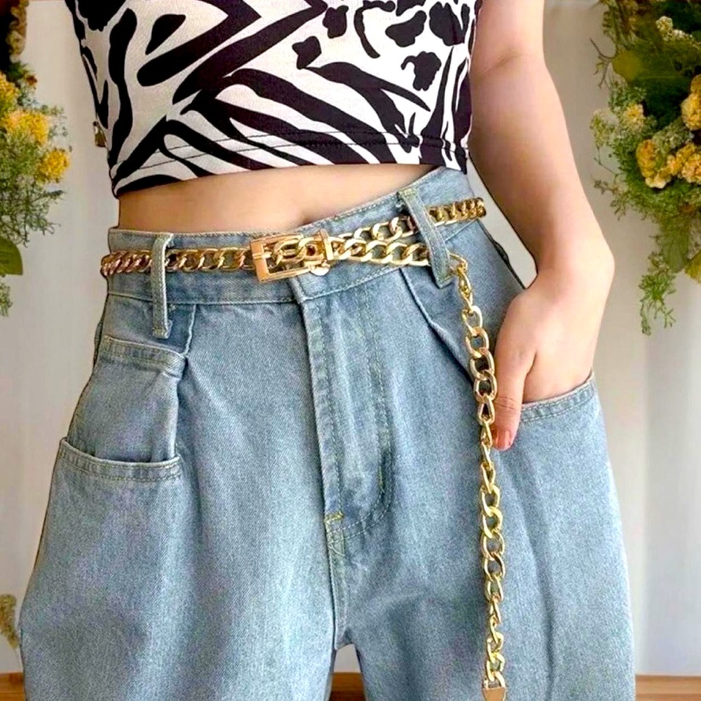 Stylish Chain Belt Casual‎ Golden Plated Metal Waist Chain Adjustable One Size